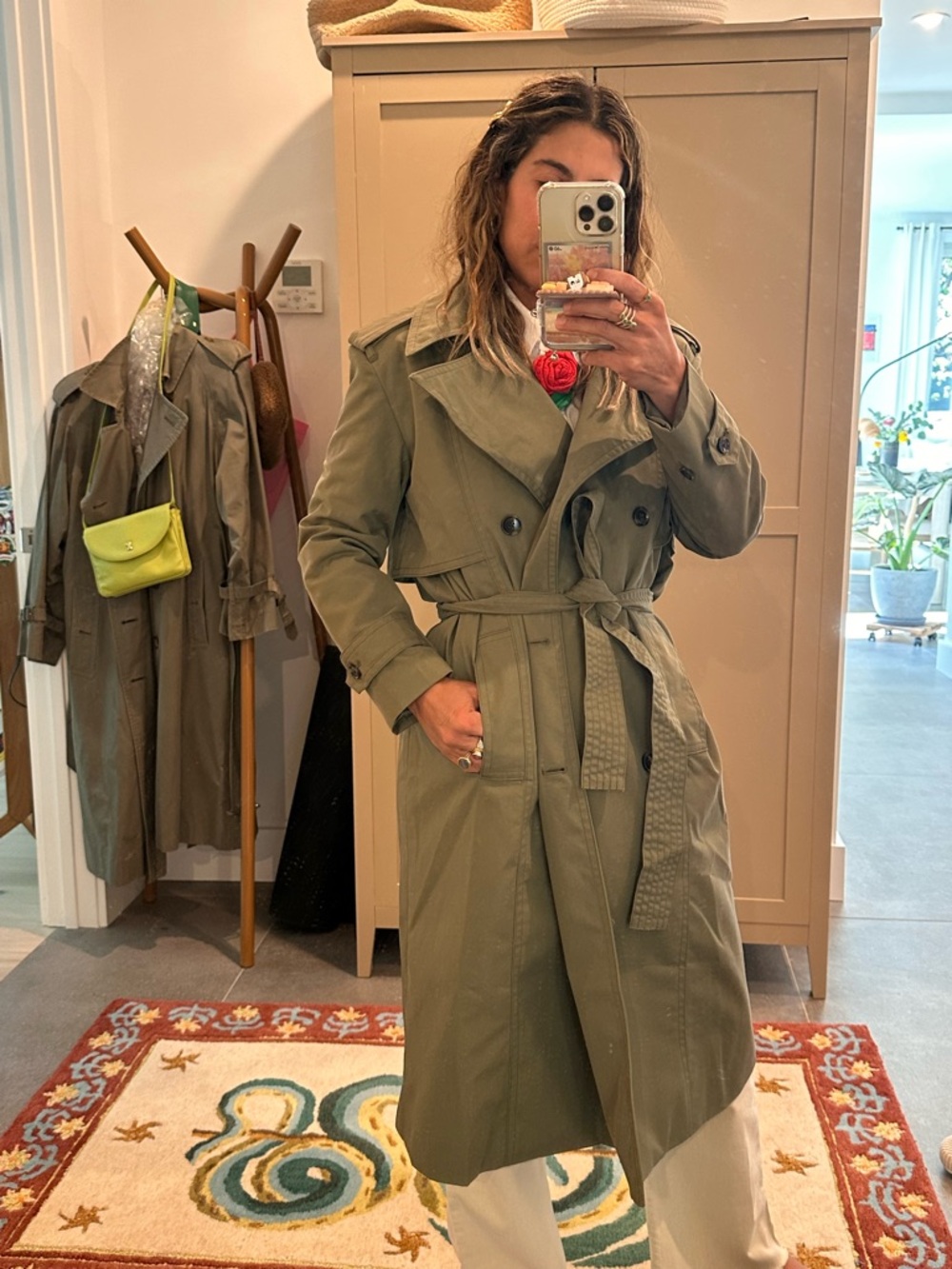 Banana Republic Olive Green Double-Breasted Trench Coat